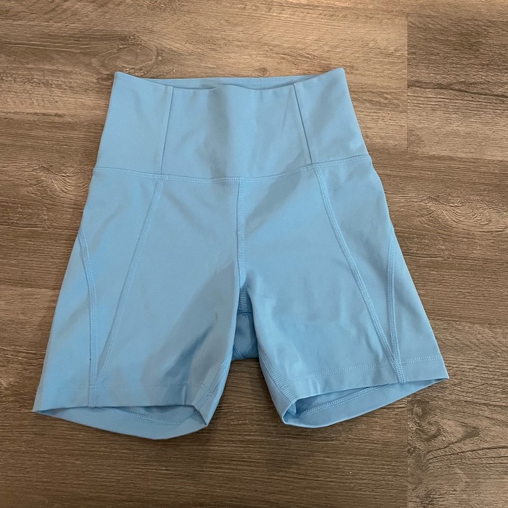 Blue girlfriend collective workout shorts